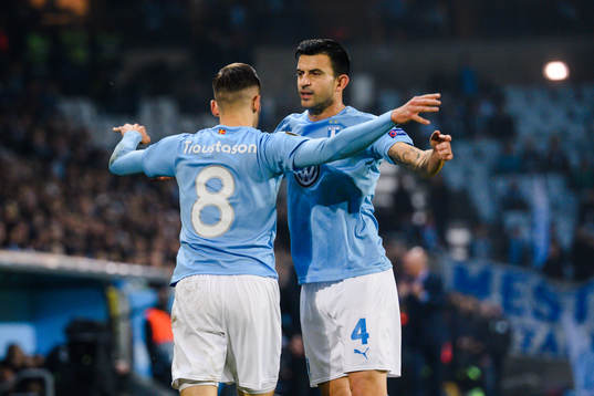 Behrang Safari and Arnór Ingvi Traustasn  of Malmö FF