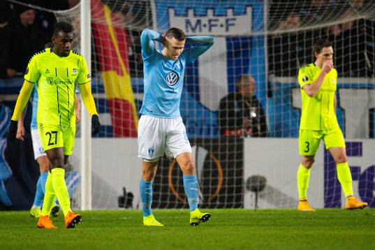 Arnór Ingvi Traustason of Malmö FF looks dejected next to