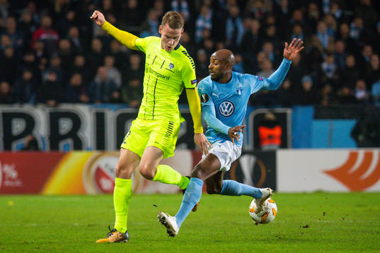 Jon-Helge Tveita Sarpsborg 08 and Fouad Bachirou of Malmö