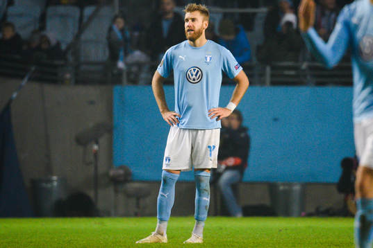 Rasmus Bengtsson of Malmö FF looks dejected