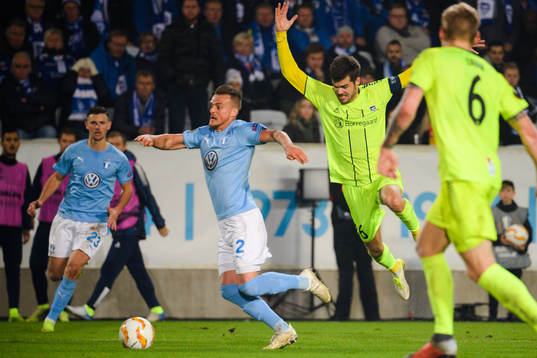Eric Larsson of Malmö FF falls