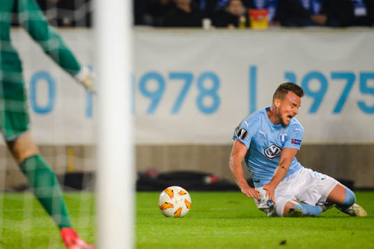 Eric Larsson of Malmö FF falls