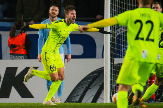 Patrick Mortensen of Sarpsborg 08 celebrates