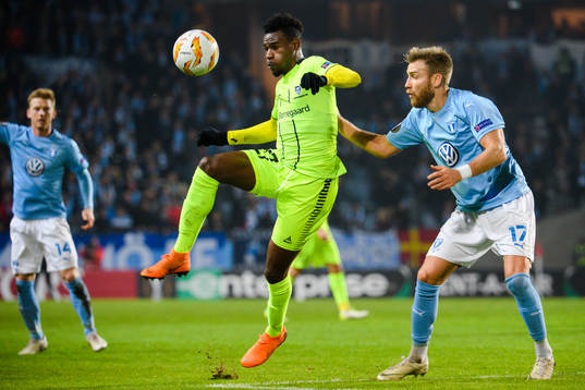 Rashad Muhammed of Sarpsborg 08 and Rasmus Bengtsson