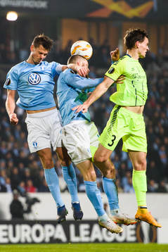 Markus Rosenberg and Lasse Nielsen of Malmö FF in a duel