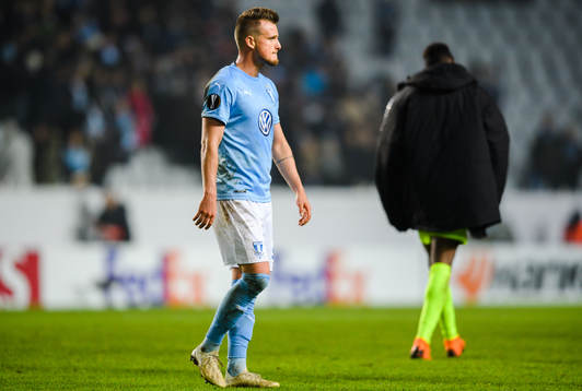 Eric Larsson of Malmö FF looks dejected