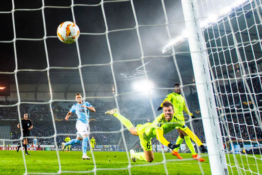 Patrick Mortensen of Sarpsborg 08 scores the 0-1 goal
