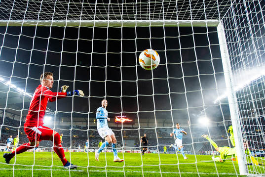 Patrick Mortensen of Sarpsborg 08 scores the 0-1 goal