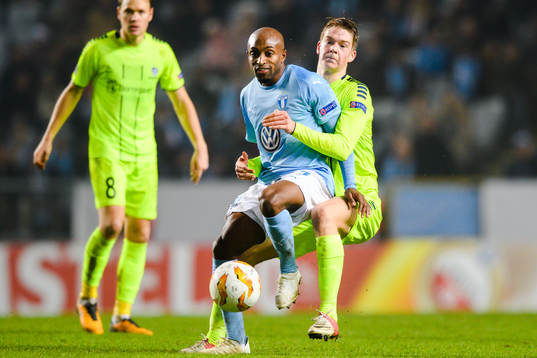 Fouad Bachirou of Malmö FF and Orri Sigurdur Omarsson of