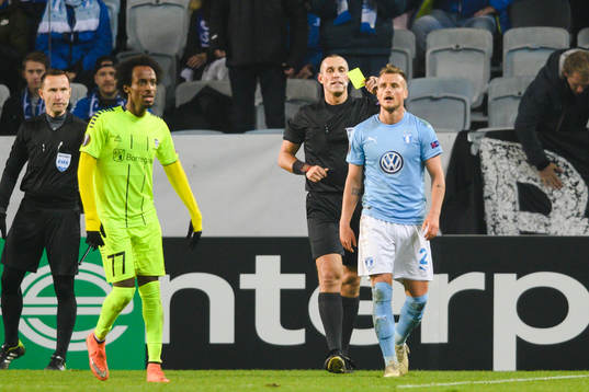 Eric Larsson of Malmö FF looks dejected