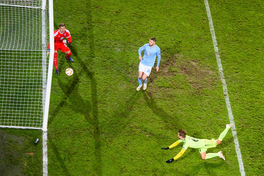 Patrick Mortensen of Sarpsborg 08 scores the 0-1 goal