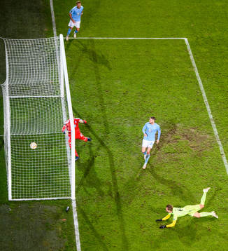 Patrick Mortensen of Sarpsborg 08 scores the 0-1 goal