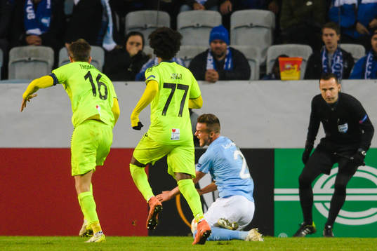 Eric Larsson of Malmö FF falls