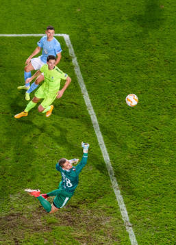Goalkeeper Aleksandr Vasyutin of Sarpsborg 08 makes a save