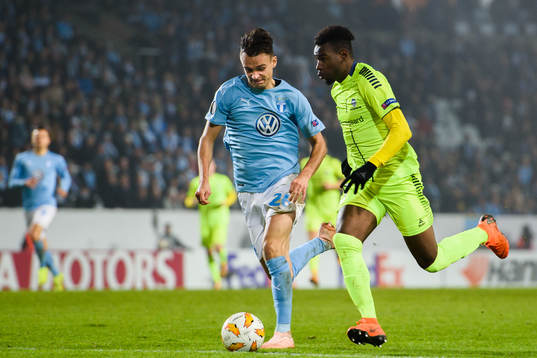 Andreas Vindheim of Malmö FF and Rashad Muhammed of