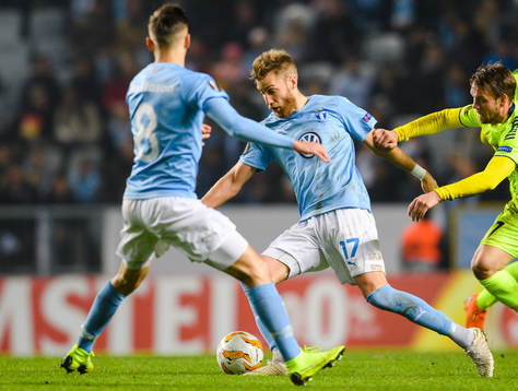 Rasmus Bengtsson of Malmö FF and Ole Jørgen Halvorsen of