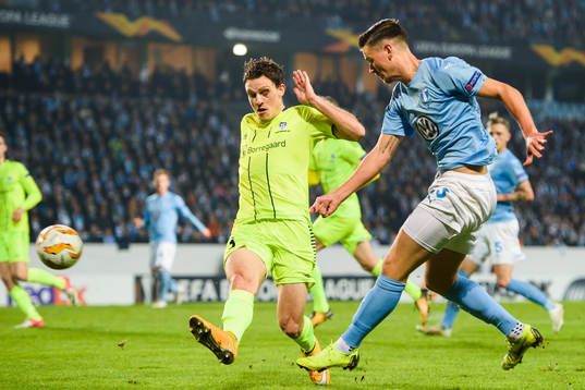 Marcus Antonsson of Malmö FF and Jørgen Horn of Sarpsborg