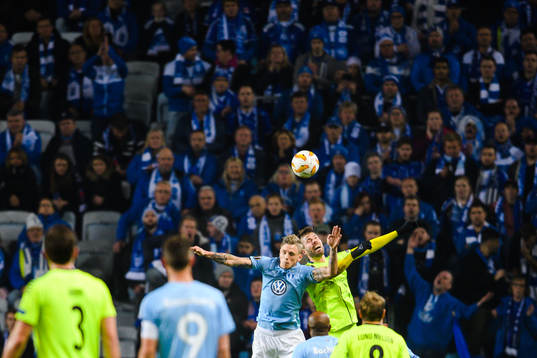 Sören Rieks of Malmö FF and Patrick Mortensen of