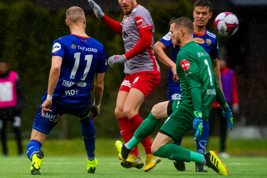 Aron Elís Thrándarson of Aalesund scores a disallowed goal