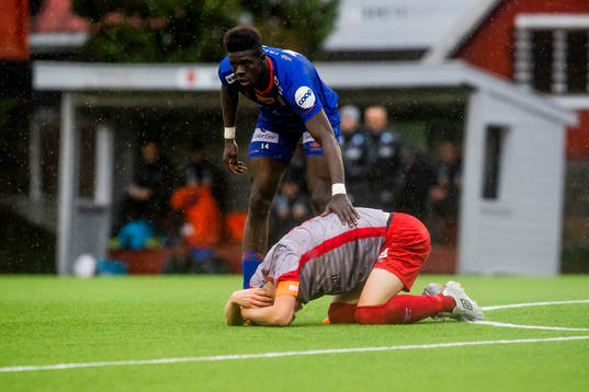 Pape Habib Gueye of Aalesund and Kristian Jahr of Strømmen