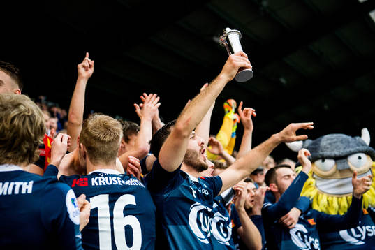 Zlatko Tripic of Viking celebrates