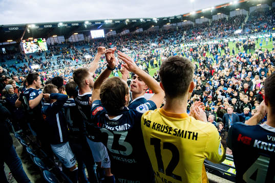 Sondre Flem Bjørshol of Viking celebrates