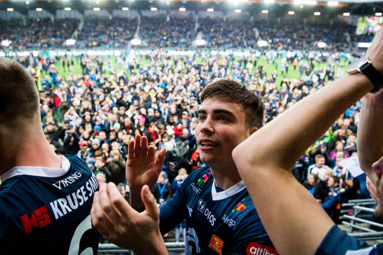Sondre Flem Bjørshol of Viking celebrates