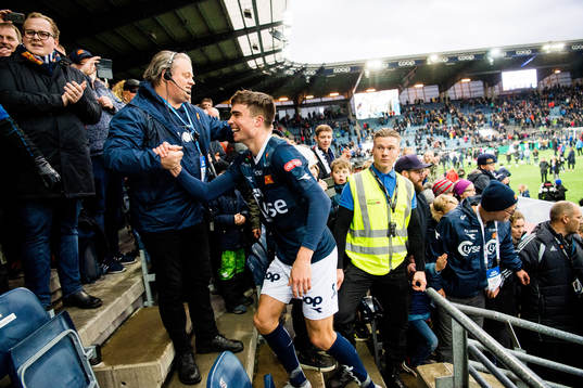 Sondre Flem Bjørshol of Viking celebrates