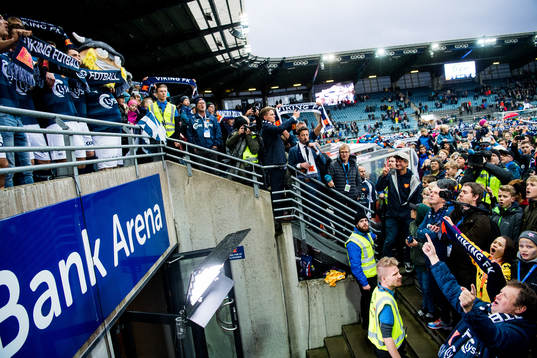 Bjarne Berntsen, head coach of Viking, celebrates with the