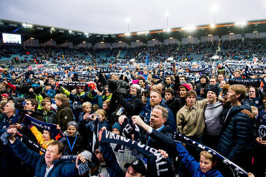 Bjarne Berntsen, head coach of Viking, celebrates with the