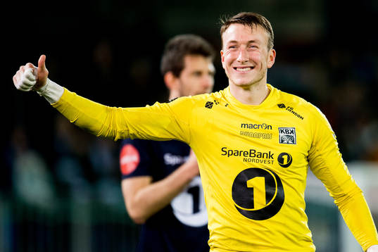 Goalkeeper Sean McDermott of Kristiansund celebrates