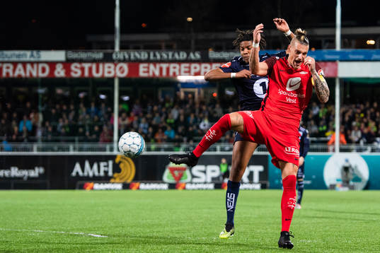Christophe Psyché of Kristiansund and Vito Wormgoor of