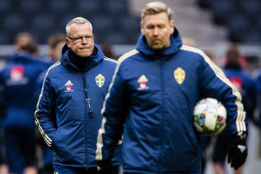 Sveriges förbundskapten Janne Andersson och assisterande
