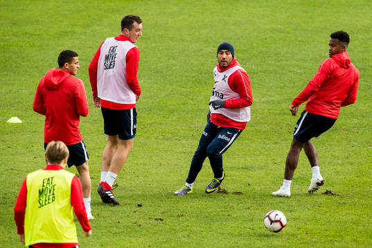 Even Hovland, Haitam Aleesami and Ola Kamara of Norway