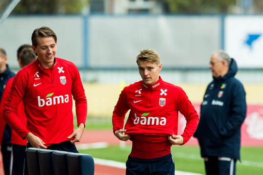 Sander Berge and Martin Ødegaard of Norway