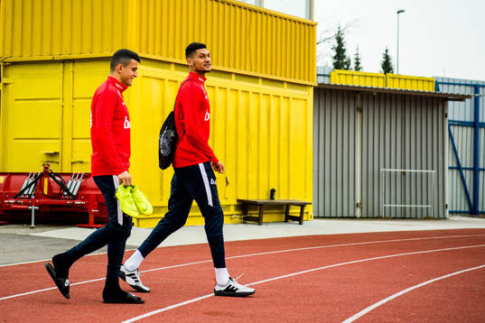 Mohamed Elyounoussi and Bjørn Maars Johnsen of Norway