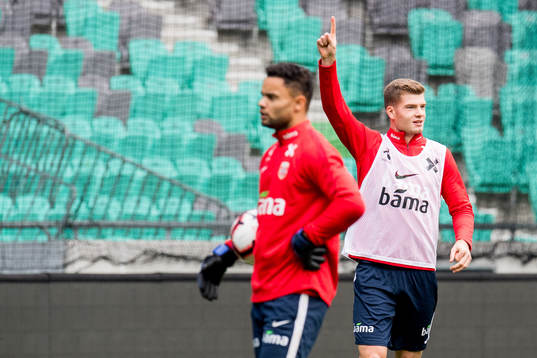 Goalkeeper Sten Grytebust and Alexander Sørloth of Norway