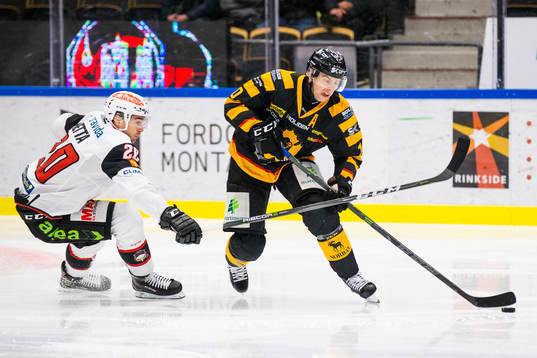 Malmö Redhawks Henrik Hetta och Joakim Lindström i kamp