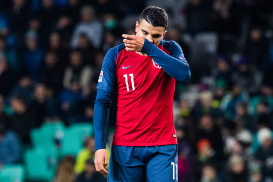 Mohamed Elyounoussi of Norway looks dejected