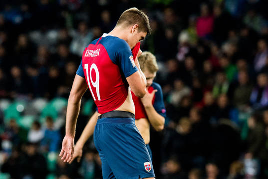 Markus Henriksen of Norway looks dejected