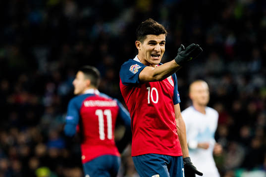 Tarik Elyounoussi of Norway reacts
