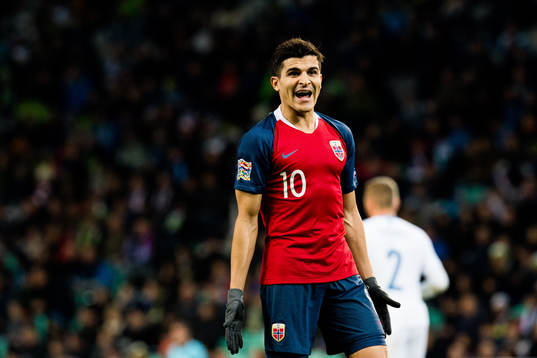 Tarik Elyounoussi of Norway reacts
