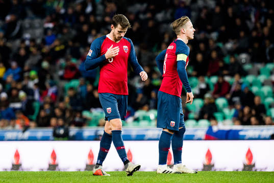 Håvard Nordtveit and Stefan Johansen of Norway look