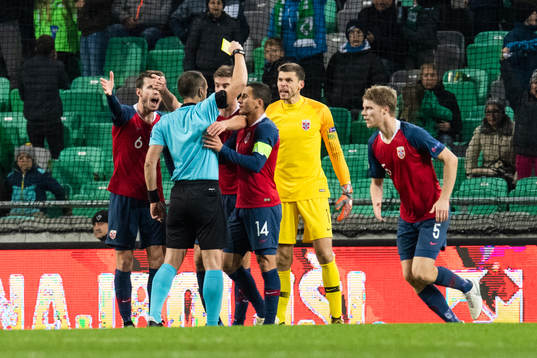 Goalkeeper Rune Almenning Jarstein of Norway receives a