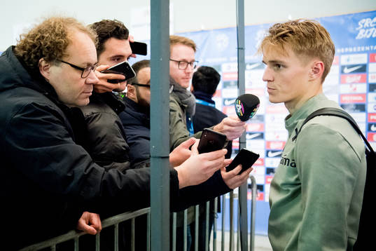 Martin Ødegaard of Norway is being interviewed by Tore