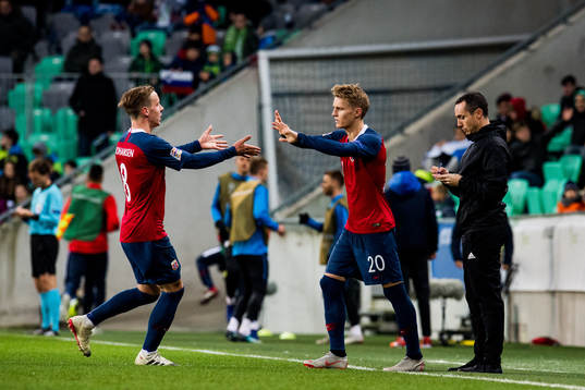 Stefan Johansen and Martin Ødegaard of Norway