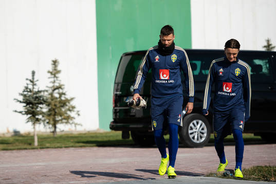 Marcus Berg and Kristoffer Olsson of Sweden