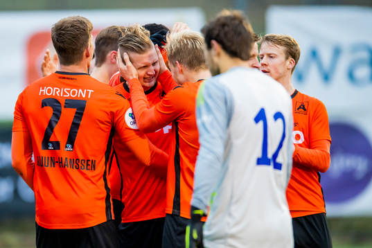Erik Huseklepp of Åsane celebrates with his teammates