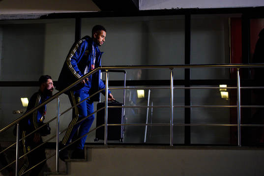 Jimmy Durmaz and Isaac Kiese Thelin of Sweden arrives at