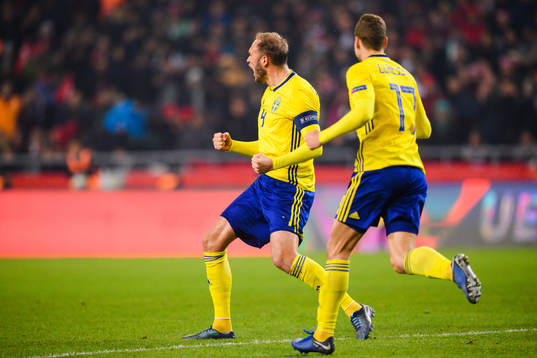 Andreas Granqvist and Viktor Claesson of Sweden celebrates